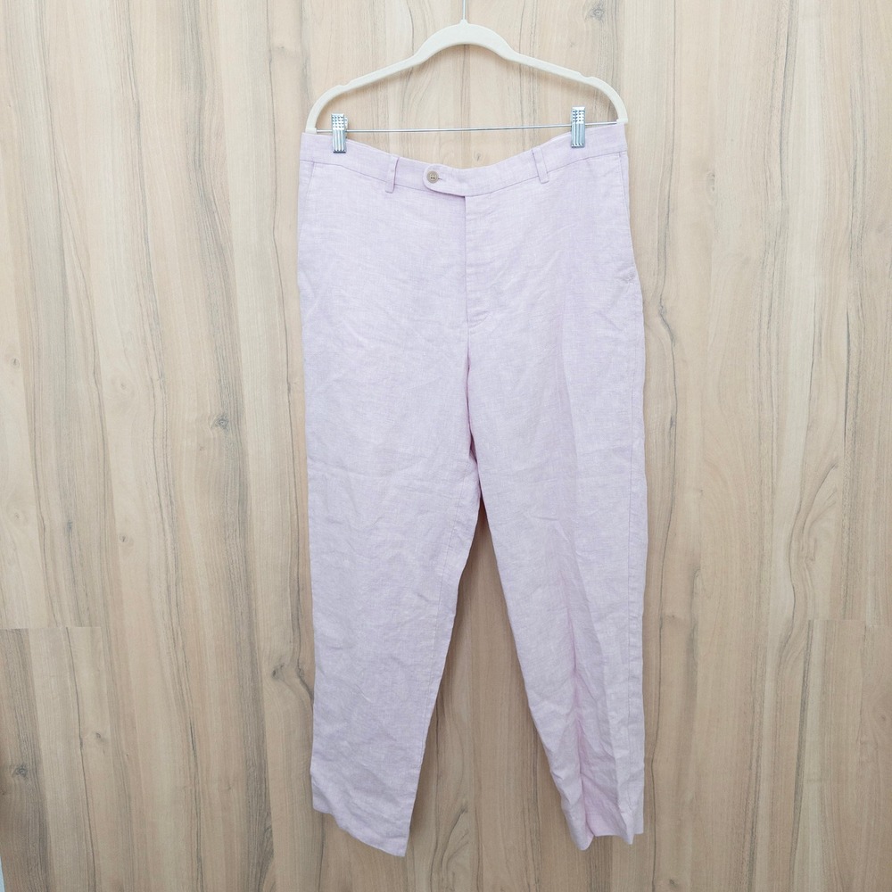Joseph Abboud Mens Linen Pants 36/34 Pink Flat Front Tailored Trousers Coastal
